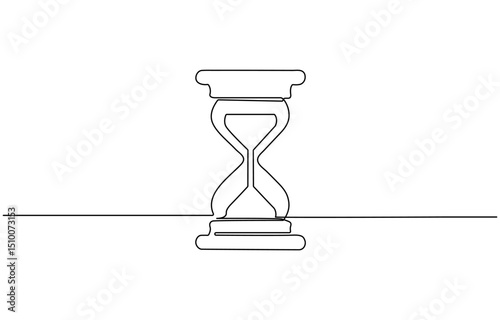 One continuous line drawing of sand hourglass. Vintage timer as Countdown concept, One line continuous hourglass . Isolated on white background.