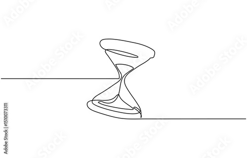 One continuous line drawing of sand hourglass. Vintage timer as Countdown concept, One line continuous hourglass . Isolated on white background.