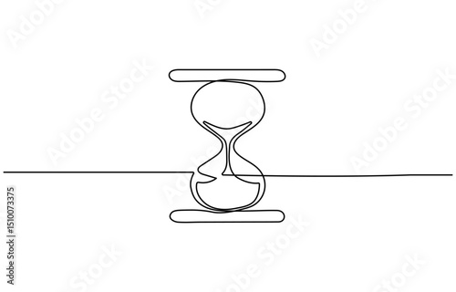 One continuous line drawing of sand hourglass. Vintage timer as Countdown concept, One line continuous hourglass . Isolated on white background.
