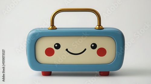 Cute Retro-Inspired Toy Radio with Smiling Face and Bright Colors