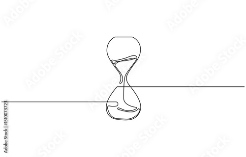 One continuous line drawing of sand hourglass. Vintage timer as Countdown concept, One line continuous hourglass . Isolated on white background.
