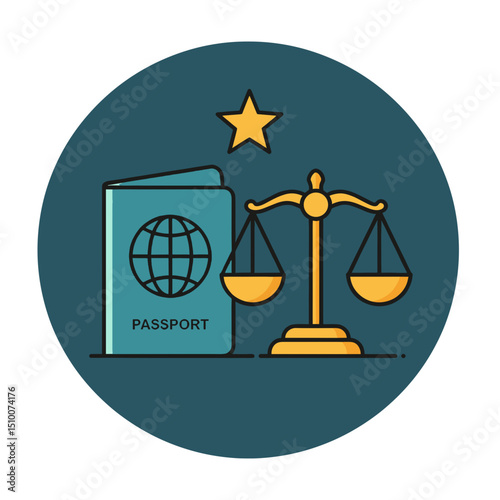 Passport and Scales – Immigration Law Icon