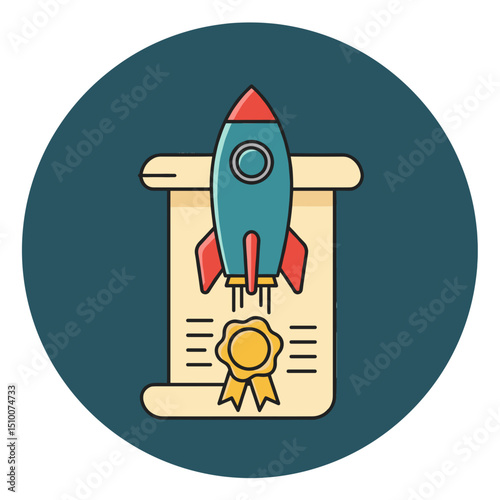 Rocket launch from legal scroll - space law icon  