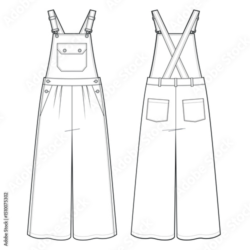 Kids overall jumpsuit flat sketch