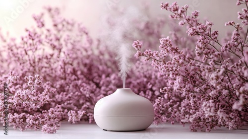 Elegant Aromatherapy Diffuser Surrounded by Pink Flower Blooms