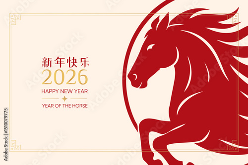 Bold red horse and 2026 zodiac greeting design