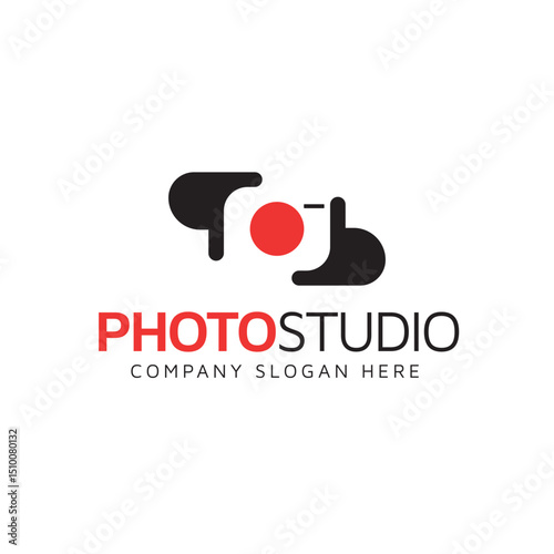 Photo studio logo template, photography logo camera lens, camera logo icon