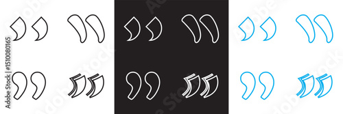 Set of diverse quotation marks, black, white and blue  symbols  calligraphic styles.  Vector for websites, mobile interfaces, presentations, banner, visual branding etc. Vector illustration. EPS 10