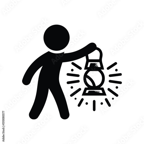 man shines a flashlight, stickman icon, isolated on transparent