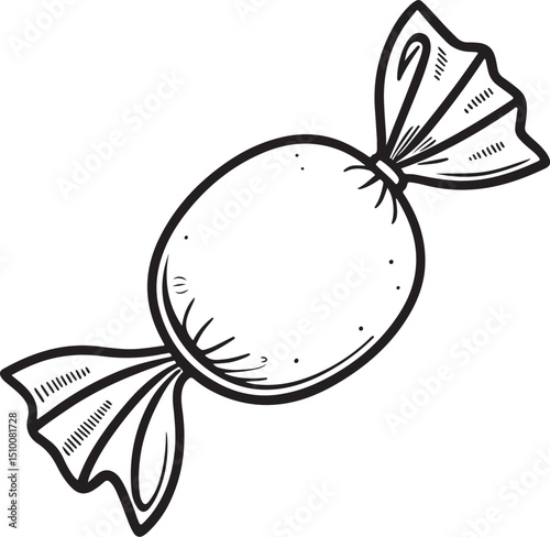 Bonbon Candy Sweet Vector Illustration, Sketch Drawing Line Linear Symbol Icon Engraving Coloring Book, Hand-drawn Black and White Isolated
