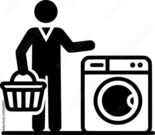 stick man Washing Clothes, laundry sign, symbol, vector, art