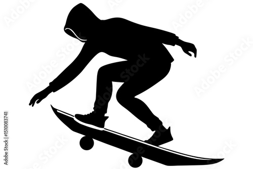 Skater in hoodie silhouette vector illustration