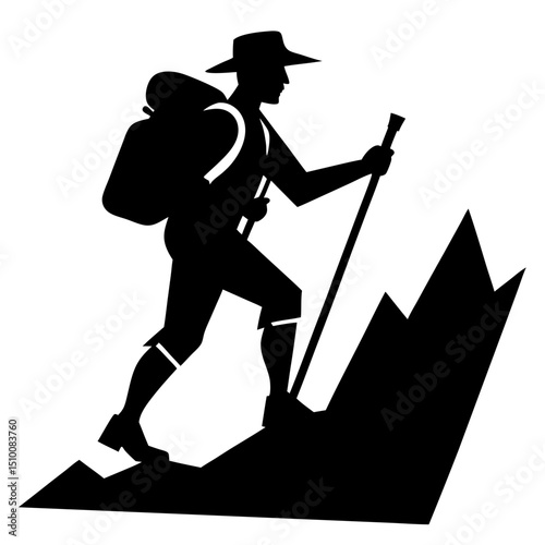 Hiker climbing mountain silhouette vector illustration