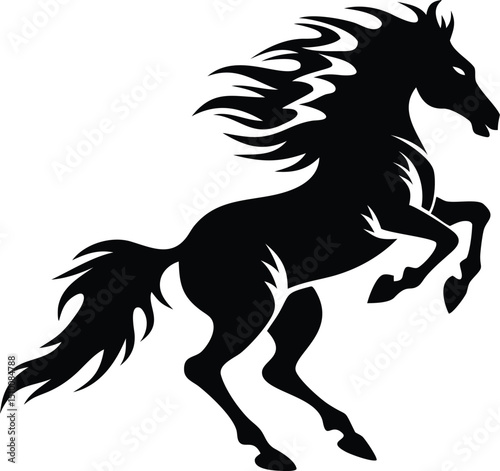 Black horse rearing isolated on white background, vector illustration