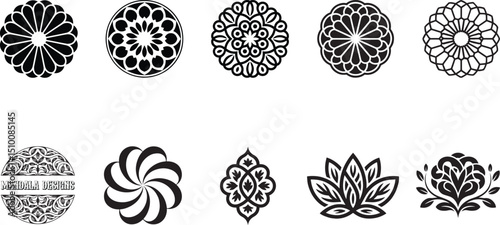 Intricate geometric mandala vector illustrations display various ornate patterns, perfect for spiritual, decorative, or abstract design projects requiring elegant artistic elements