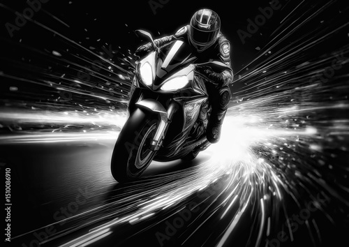 走行するオートバイにモーションブラー効果を加えた3dイラスト