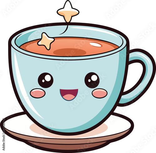 Cup of tea and coffee with teapot steaming hot drinks vector illustration