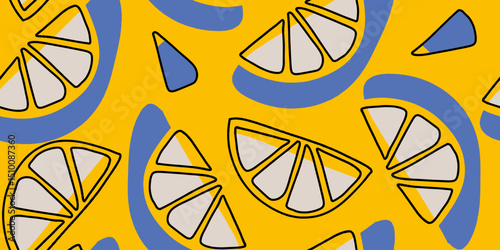 Lemon Slices on Yellow Background Seamless Pattern