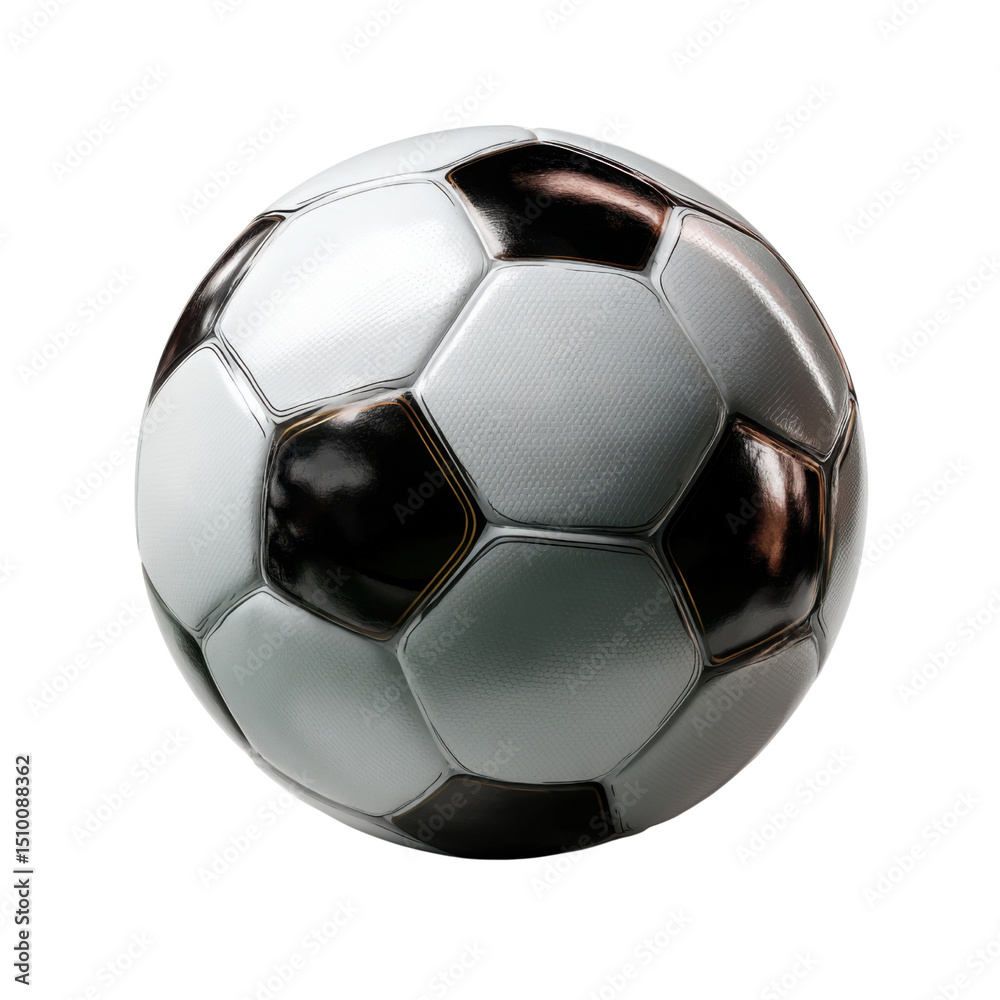 Naklejka premium Soccer Ball: A classic, meticulously crafted soccer ball. Perfectly round, showcasing the iconic black and white pentagons and hexagons, ready for the next thrilling match.