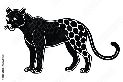 Striking black panther vector illustration featuring geometric patterned spots and bold outlines on white background