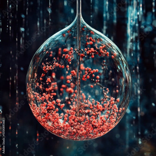 Storm inside a drop of dew showcasing a mesmerizing fusion of vivid colors and intricate details of nature's beauty