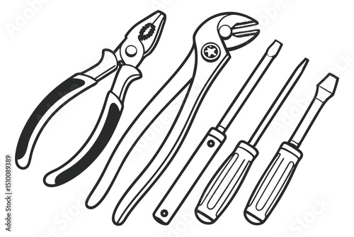 Hand tools illustration depicting pliers and different screwdrivers perfect for diy and general construction projects