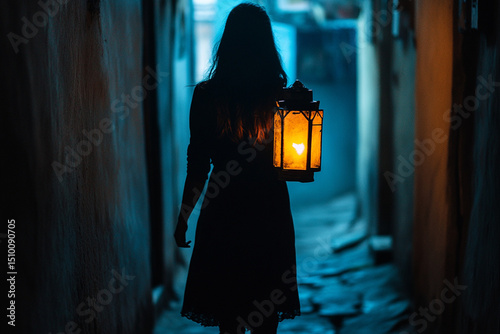 Woman walking through an alley