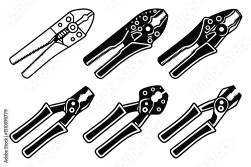 Collection of various professional wire stripping tools isolated on white background for electrical work.