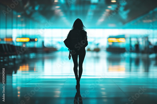 Woman walking through an empty airport