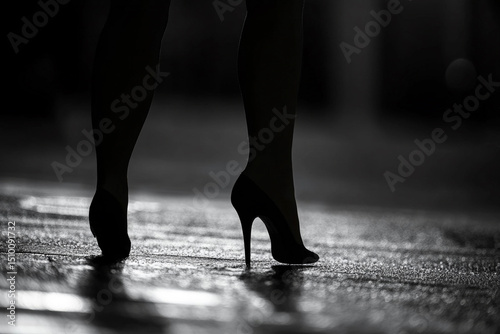 Woman walking with high heels silhouette