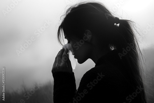 Woman wiping away a tear silhouette