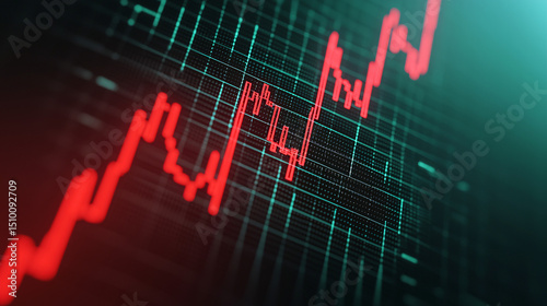 Data visualization with red and green chart patterns.