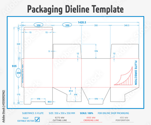 Packaging Dieline Template. 2D Technical Drawing File Eps Scale. Fully editable vector. Prepared for production
