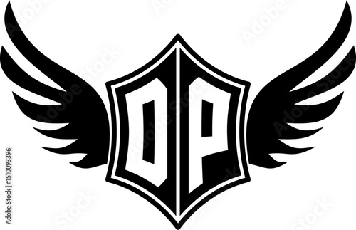 DP logo emblem with winged and shield template