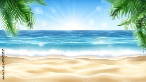 The ultimate summer getaway awaits at Tropical Paradise, where golden sands, blurry palm leaves, and sunny seas converge for an unforgettable vacation and travel experience, embracing the beauty that