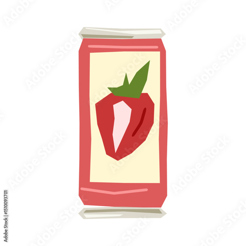 Strawberry Juice Box Illustration — flat cartoon drink container with a strawberry label, minimal and bold design, isolated on white background.