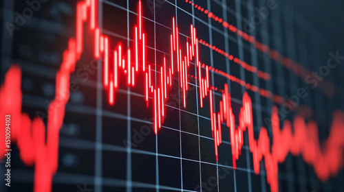 Stock market graph displaying declining trends in red.