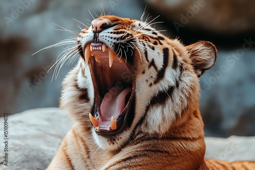Tiger yawning wide