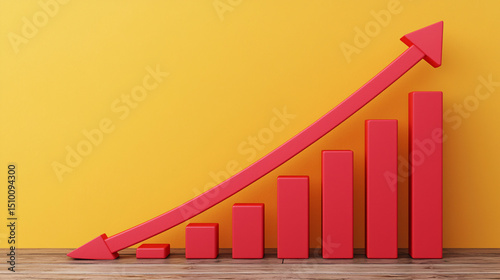 Growing chart with upward trend on vibrant yellow background.