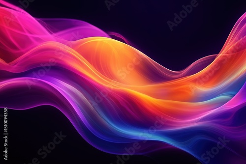Abstract colorful waves flowing dark background