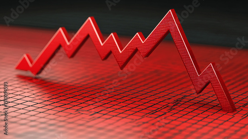 Declining stock market trend in red graphics