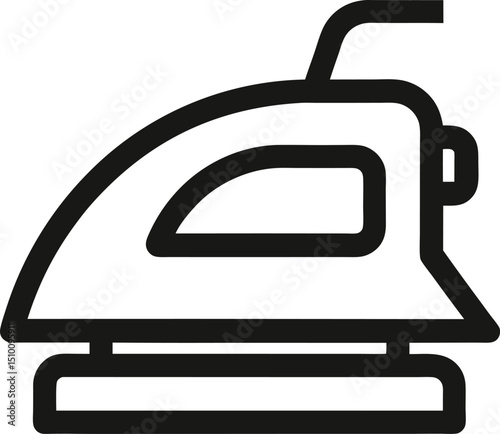"Minimal icon of an electric iron, flat and simple, dark black thin outline."