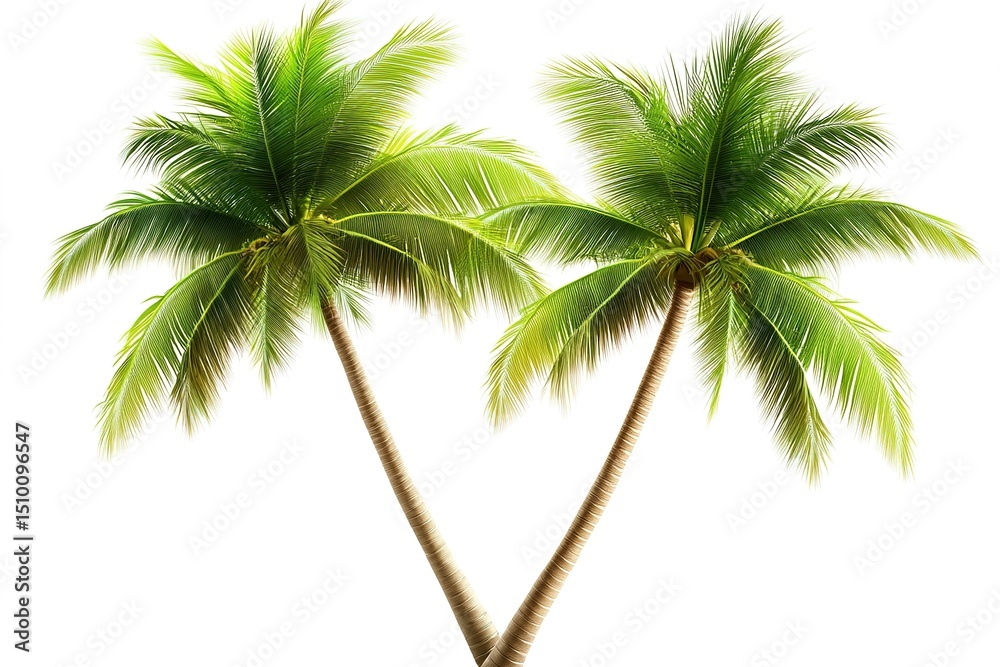 Obraz premium Two lush green coconut palm trees isolated