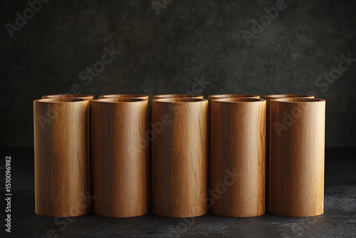 Wooden cylinders on dark vintage background