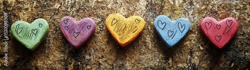 Row of Whimsical Heart Doodles on Textured Background