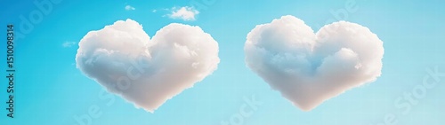 Whimsical Heart-shaped Clouds Floating in Blue Sky