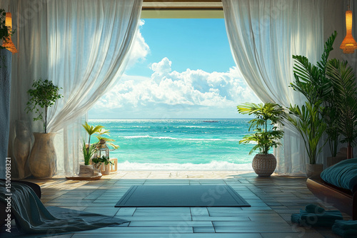 Yoga and spa visual with subtle ocean motion