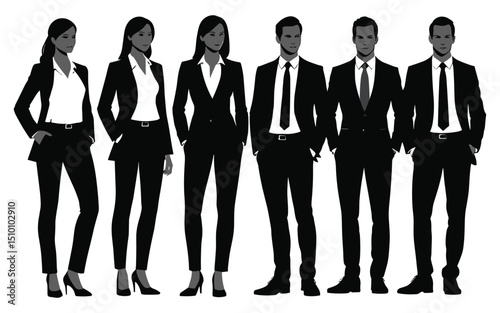 Business Team Silhouettes Diverse Professional Men Women Standing Uniform Attire Vector