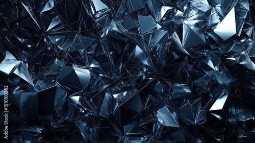Abstract dark blue geometric shapes create a futuristic crystalline texture