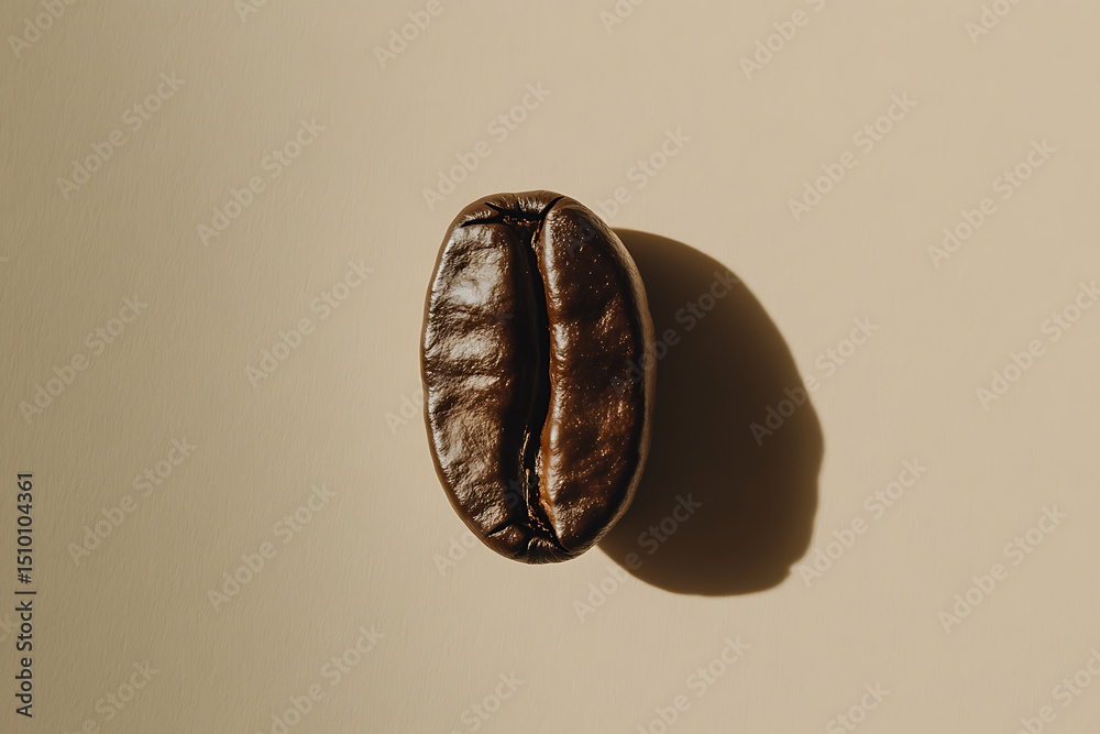 Naklejka premium Single coffee bean highlighted by a soft light source that casts a distinct shadow, creating a warm and inviting visual.